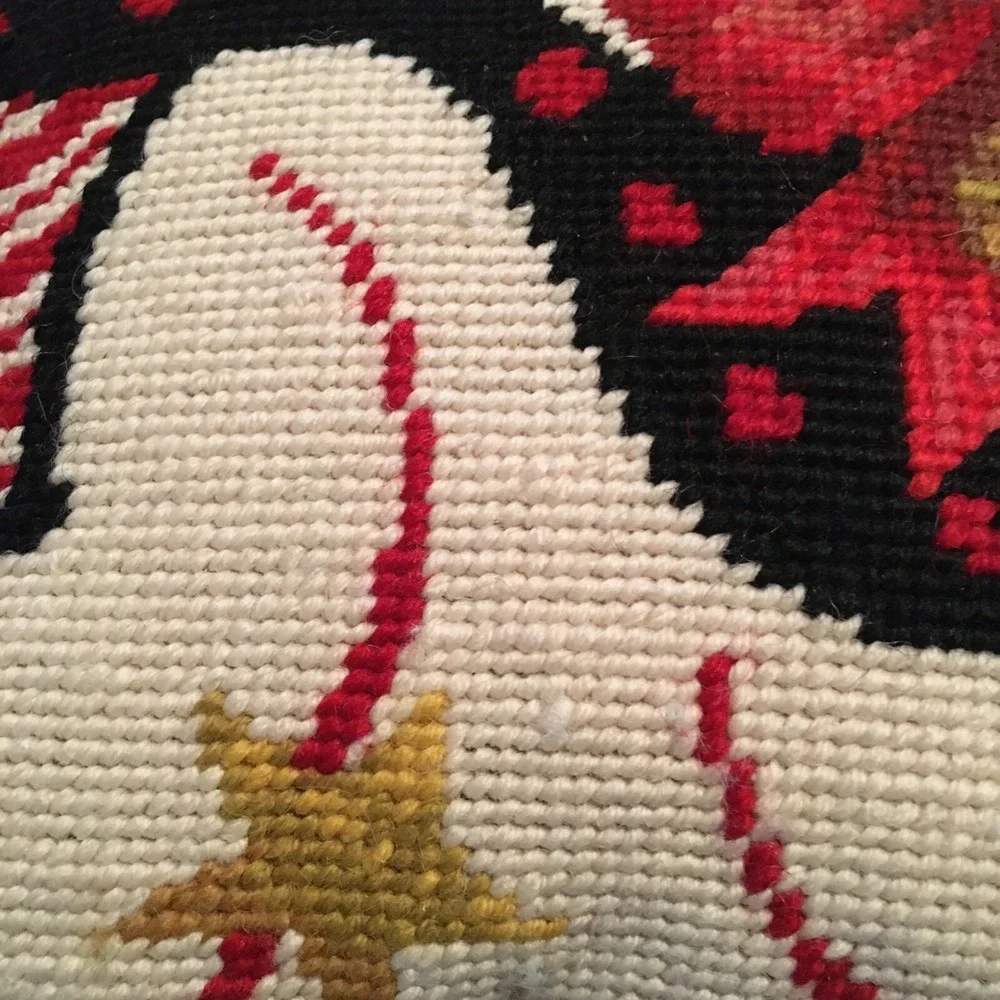 Stephanie Stouffer Needlepoint Christmas Shoe with Bow Pillow  10 x 10